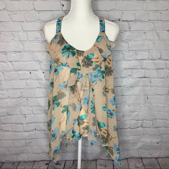 Cecico Floral halter ruffle and lace halter tank - Picture 1 of 10